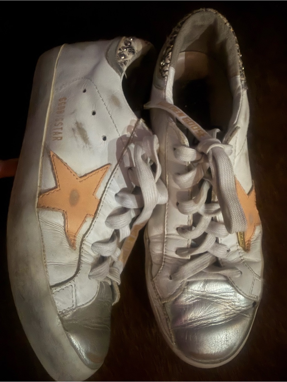 Golden Goose White Sneakers with Tan Star & Silver Toe #7